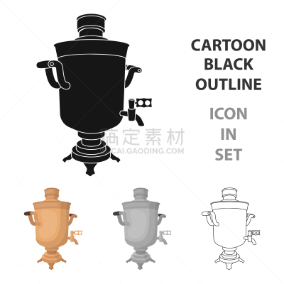 分离着色,白色,俄式茶壶,漫画,图标,饮料,国内著名景点,传统,热,金属