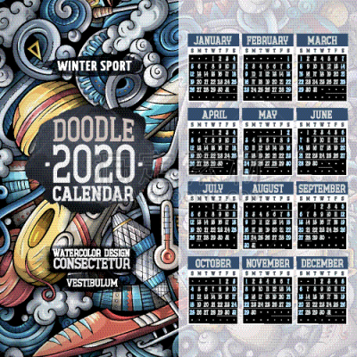 cartoon colorful hand drawn doodles winter sports