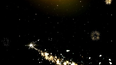 祝贺贺卡文字显示金色烟花爆竹闪闪发光魔术粒子火花之夜庆祝，愿望，活动，信息，节日