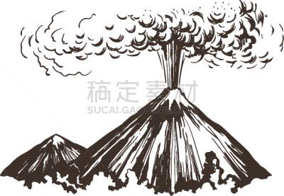 草图,山,热,云,暴风雨,石头,危险,天空,动作,爆发