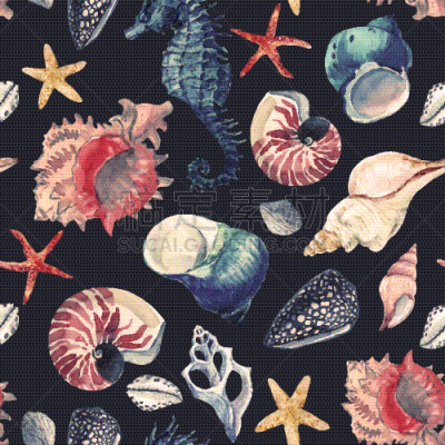 水彩画,式样,海洋生命,华丽的,纺织品,壁纸,现代,海星,复古,绘制