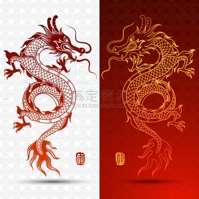 式样,龙,分离着色,亚洲,传统,古老的,设计