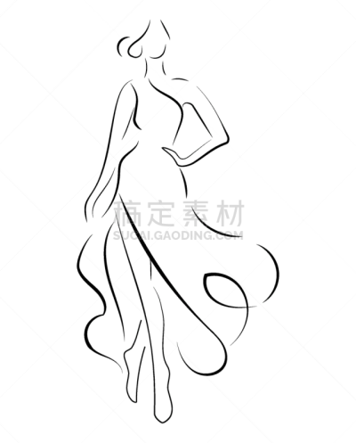 轮廓,直的,女孩,女性,连衣裙,白色,魅力,人,高雅,弯曲