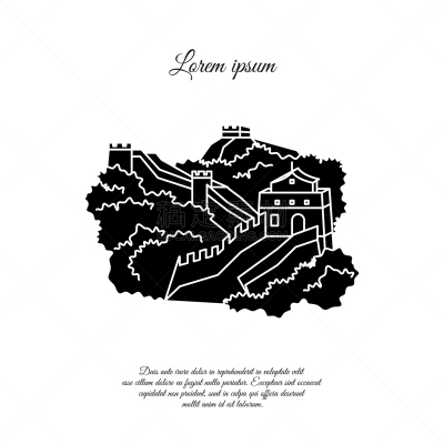 长城,图标,扁平化设计,传统,旅途,名声,边界,建筑业
