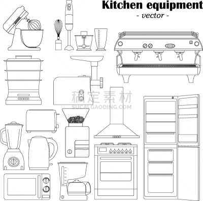 厨房器具,建筑师,建筑,图像,矢量,分离着色,设备用品,磨咖啡机,布置,烹调
