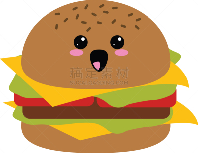 可爱,牛肉汉堡,快餐,卡通,分离着色,可爱的,清新,食品,收集,爱