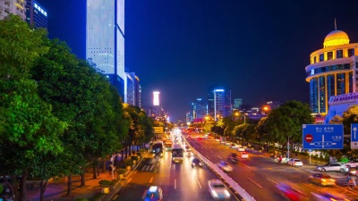 夜景照亮深圳城市景观交通街道全景 时光流逝中国
