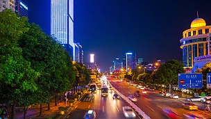 夜景照亮深圳城市景观交通街道全景 时光流逝中国