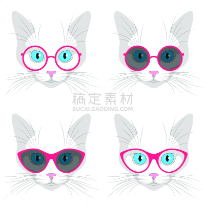 眼镜,猫,摆拍,现代,时髦的,拟人,可爱的,背景分离,灰色,肖像