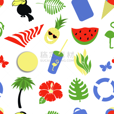 矢量,扁平化设计,夏天,式样,四方连续纹样,西瓜,浮标,日光,明亮,事件