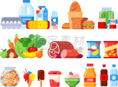 食品,商品,拥挤的,超级市场,饮料,蔬菜,塑胶,面包,烹调,午餐