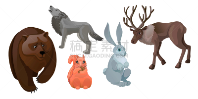 野外动物,性格,矢量,森林,多样,可爱的,动物主题,背景分离,狼獾,野生动物