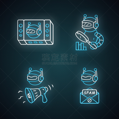 垃圾邮件,矢量,网络空间,绘画插图,电子人,霓虹灯,计算机图标,自动的,标志,发光