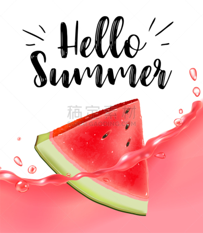 西瓜,你好,夏天,文字,式样,可爱的,短语,清新,信函,问候