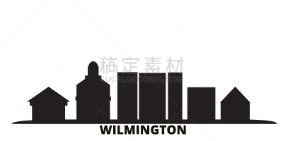 绘画插图,都市风景,城市天际线,威明顿,美国,矢量,黑色,分离着色,商务,人类居住地