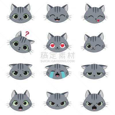 可爱的,猫,卡通,动物,吉祥物,使眼色,标签,布置,爱,哭