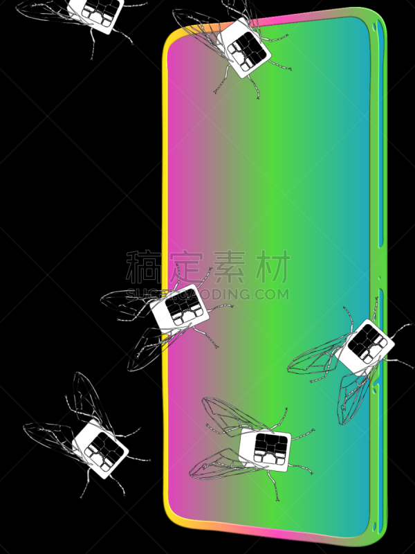 智能手机,两翼昆虫,sim卡,黑色,荧光,白色,纹理,矢量,黑色背景,剪影