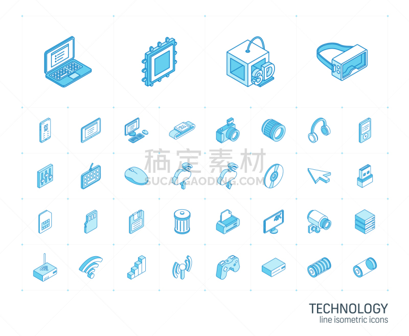 digital technology isometric line icons 3d