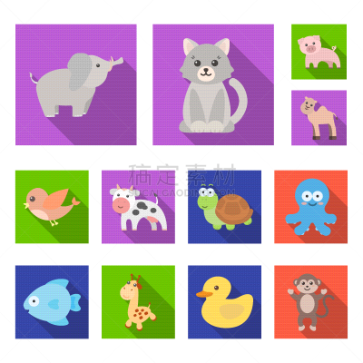 动物,完美,平坦的,平衡折角灯,计算机图标,猴子,斑马,纯种犬,哺乳纲,收集