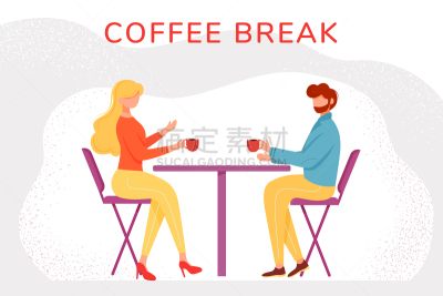 概念,工间休息,矢量,职业,茶,女人,绘画插图,卡通,男人,平坦的
