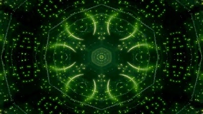 五颜六色的闪亮催眠概念对称图案装饰性万花筒运动几何圆和星形