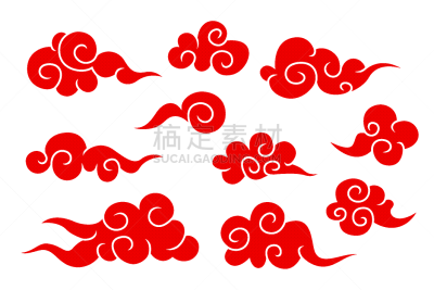 云,红色,符号,华丽的,传统,螺线,云景,收集