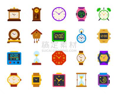 彩色图片,表,平坦的,简单,符号,倒计时,腕表,智能手表,布置,提示