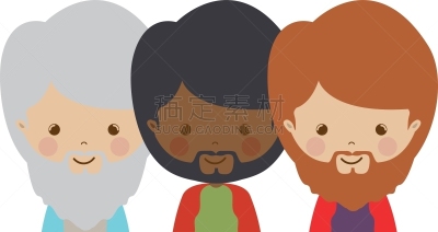 东方三贤士,正面视角,动画片,人的脸部,老年男人,脸颊,束腰外衣,智慧,男人,肖像