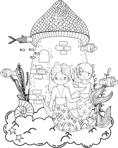 水下,伴侣,城堡,美人鱼,可爱的,水瓶座,飘然,家庭,女人,梦想
