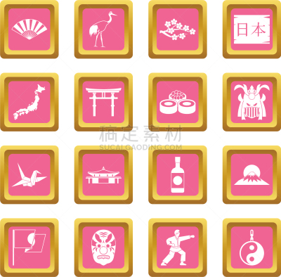 粉色,日本,国际著名景点,传统,建筑,图像,矢量,分离着色,亚洲,收集