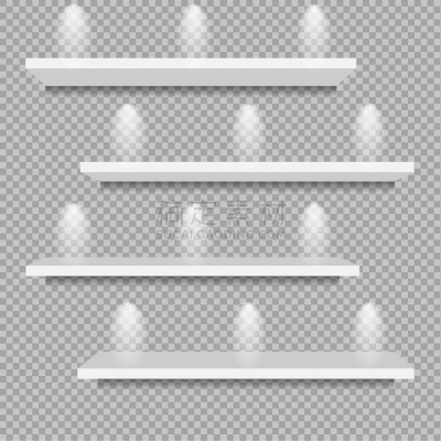 realistic white shelves on a transparent