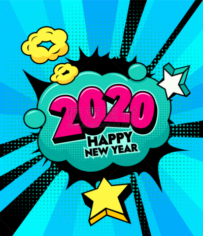 2020,漫画,新年前夕,季节,明亮,活力,传媒,复古,零售