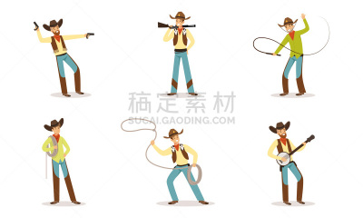 牛仔,绘画插图,矢量,美国西部,幽默,分离着色,动画片,白色背景,舞台,传统
