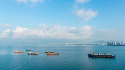 城市景观海景日落日出