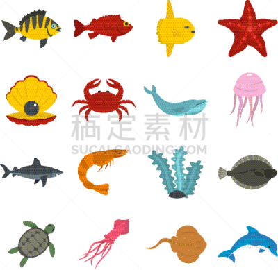 海洋生命,可爱的,图像,鲽,水母,海洋,鲸,海豚,海马,收集