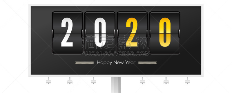 2020,贺卡,倒计时,新年前夕,模拟设备,钟,绘画插图,布告栏,机件