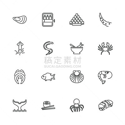 海产,计算机图标,矢量,平坦的,菜单,食品,细的,海龟,餐馆,动物