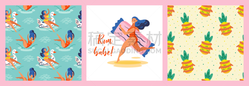 可爱的,菠萝,婴儿,活力,周末活动,热,橡胶游泳圈,运动,跑