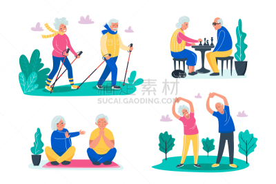 休闲活动,绘画插图,卡通,幸福,运动竞赛,瑜伽,人,古老的,平坦的,国际象棋