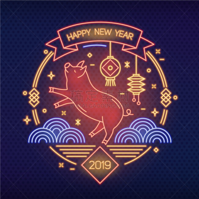 猪,模板,幽默,春节,直的,华丽的,传统,发光,庆祝
