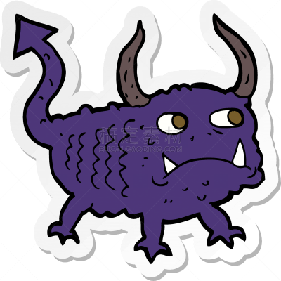 魔鬼,小的,标签,卡通,可爱的,图像,性格,矢量,标志,绘制