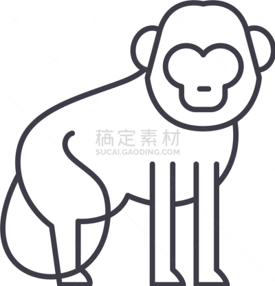 直的,概念,狒狒,线图标,猴子,可爱的,斑马,野生动物,灵长目,猿