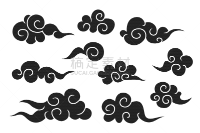 云,符号,黑色,华丽的,传统,螺线,云景,收集