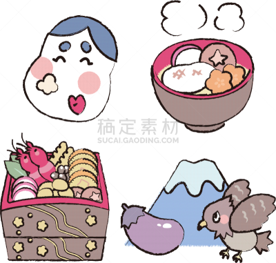 新年前夕,绘画插图,传统,蔬菜,食品,十二生肖,成分,老鹰,动物