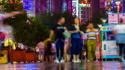 夜上海步行街南京路拥挤全景  timelapse China