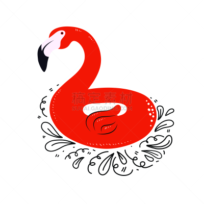 绘画插图,圆形,乱画,夏天,充气筏,粉色,火烈鸟,矢量,充气品,举起手