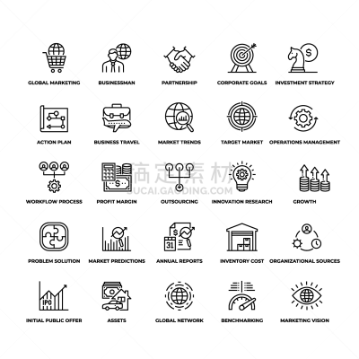 商务,图标集,现代,轮廓,流程图,经理,图表,策略,齿轮,比较