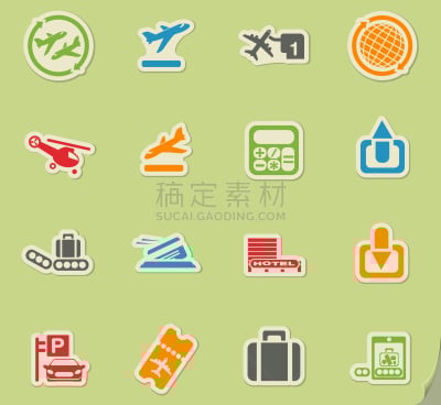 图标集,机场,旅行的人,机票,行李,杯,手提箱,等候室,交通方式