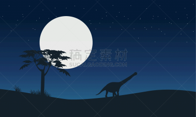 阿根廷龙,月亮,地形,分离着色,可爱的,自然,精力,简单背景,图像,剪影