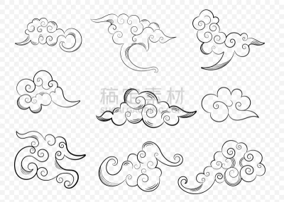 云,装饰品,东方人,式样,钢笔画,华丽的,传统,风,吹